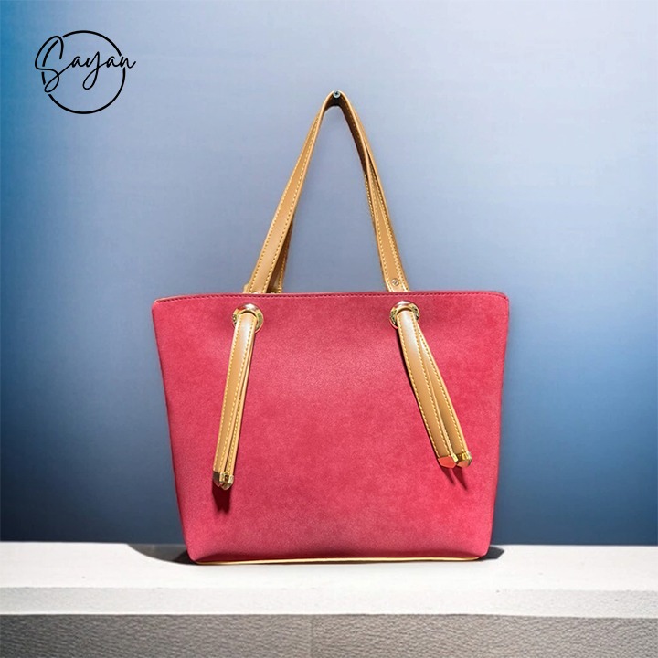 Chic Suede Tote Bag with Tan Handles - Image 3