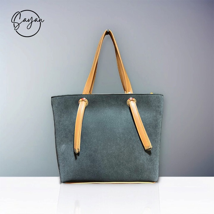 Chic Suede Tote Bag with Tan Handles - Image 5