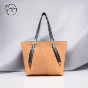Chic Suede Tote Bag with Tan Handles