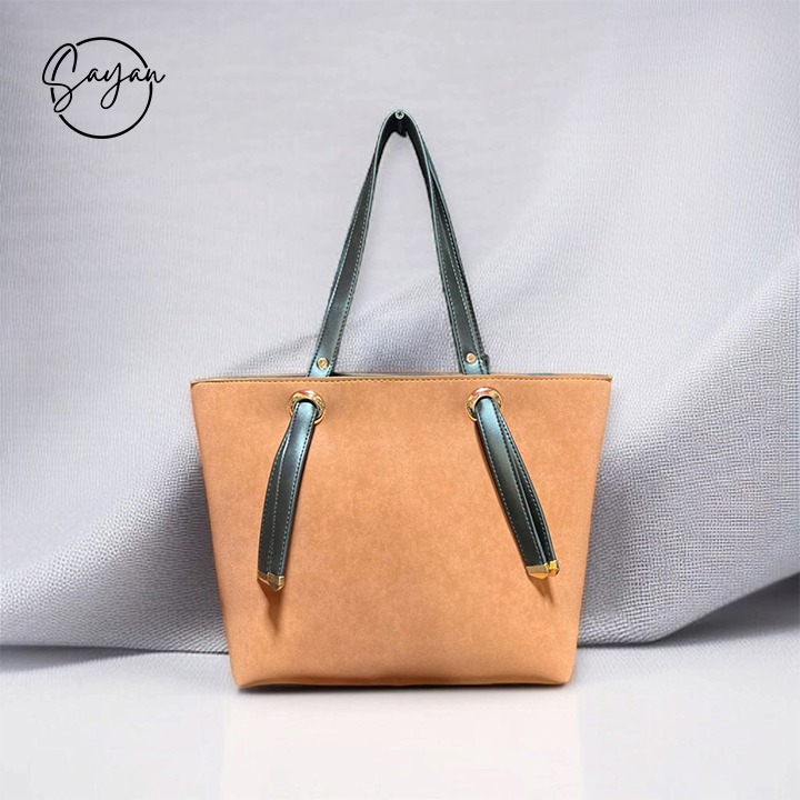 Chic Suede Tote Bag with Tan Handles