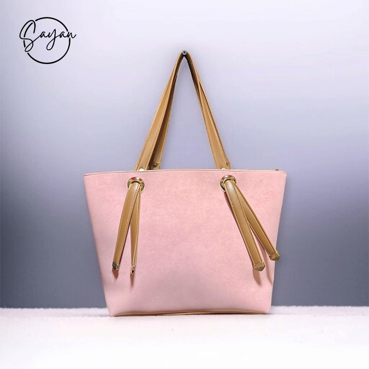 Chic Suede Tote Bag with Tan Handles - Image 2